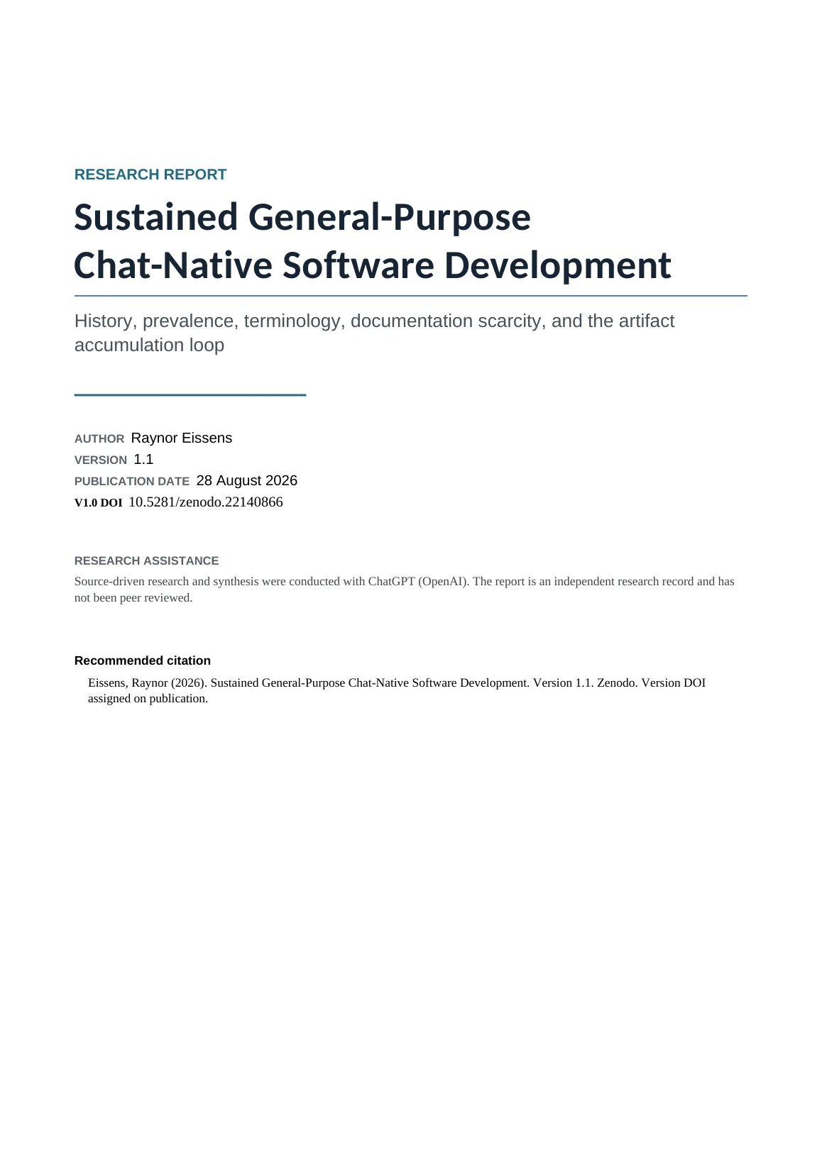 Sustained General-Purpose Chat-Native Software Development page 1