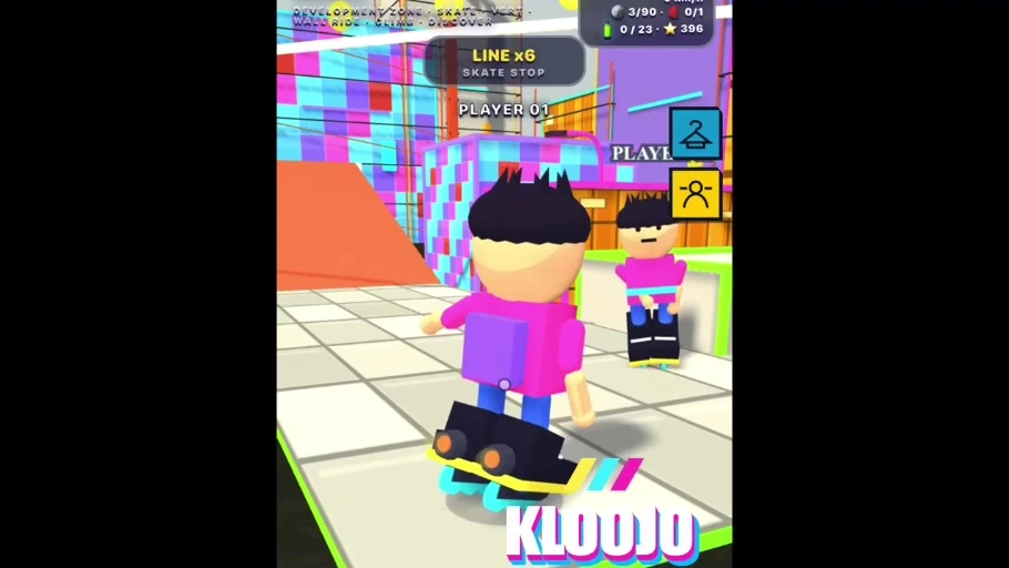 Two KLOOJO player avatars skating together in the same browser-native 3D world