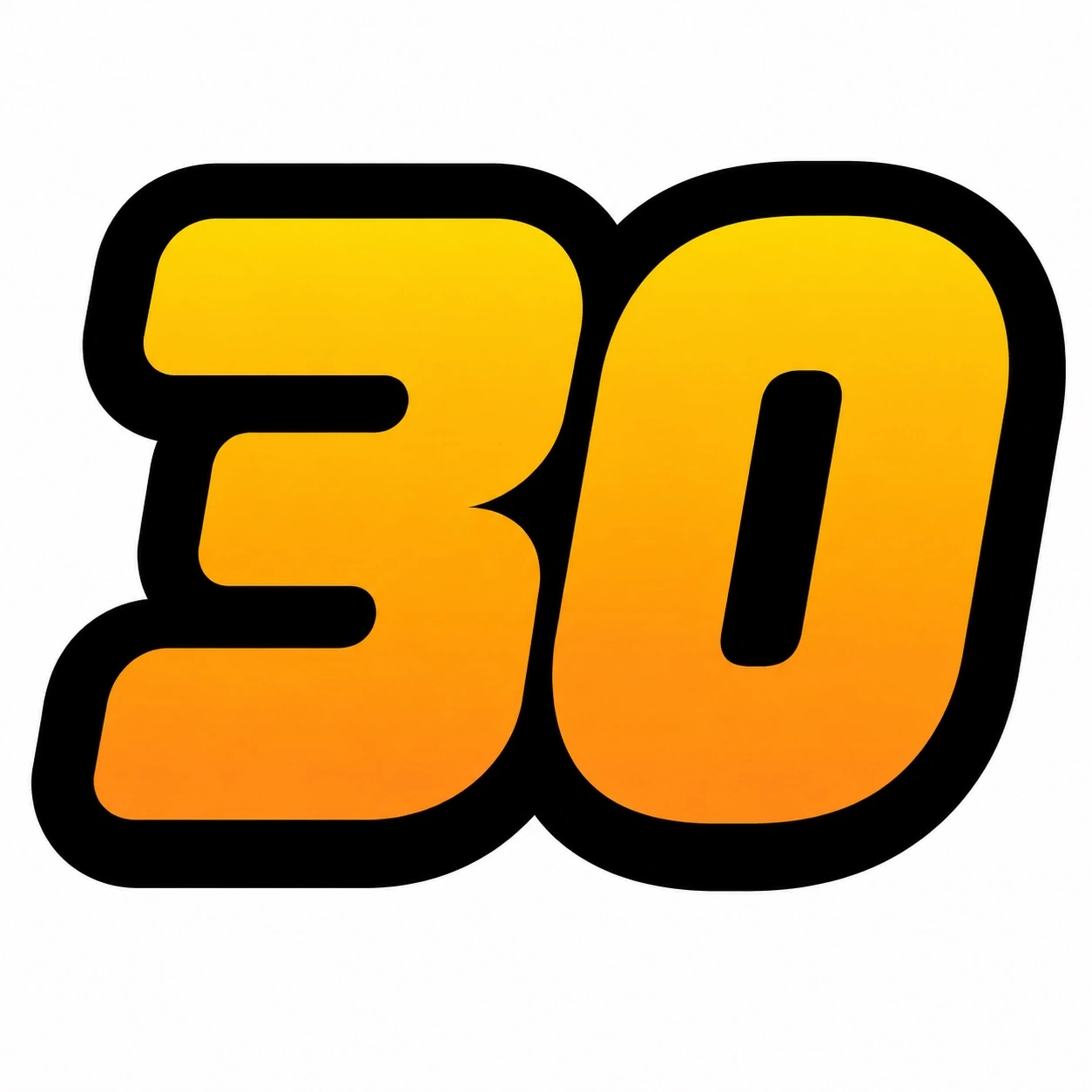 PU30JAAR yellow orange 30 logo with thick black outline