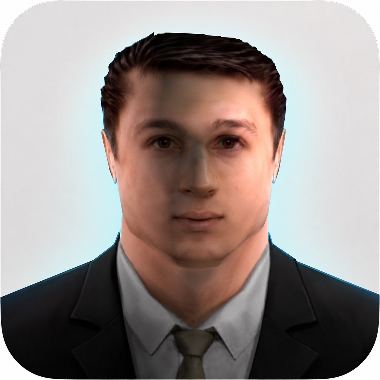 Stylized Hossie portrait with soft gray background