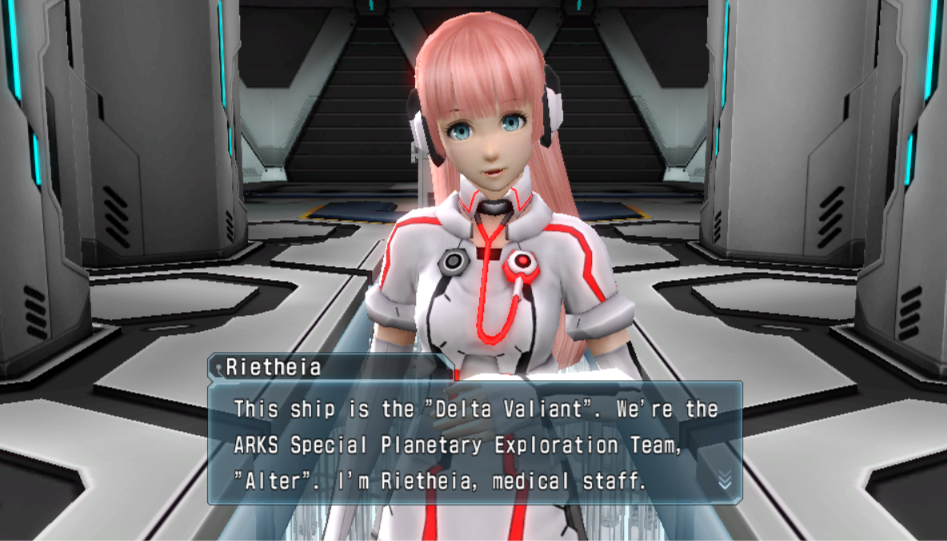 Phantasy Star Nova Vita3K English runtime showing Rietheia dialogue