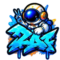 KLOOJO astronaut graffiti with cyan angular tag