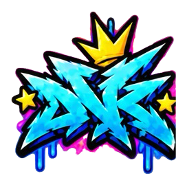 KLOOJO cyan angular graffiti with yellow crown and stars
