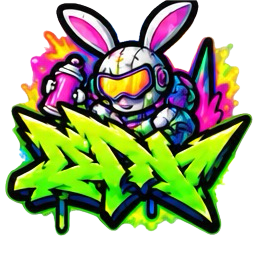 KLOOJO rabbit rider graffiti with spray can and bright green angular lettering